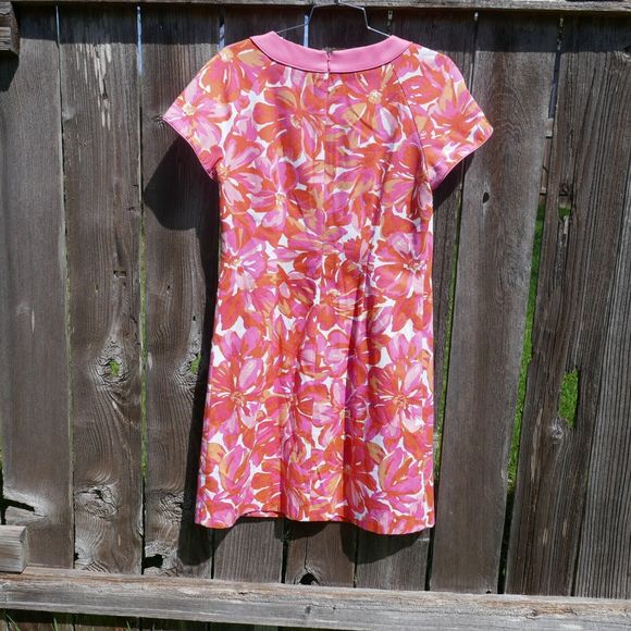 TAHARI ARTHUR S LEVINE Dress Size 6 Coral Flower Power Sheath Short Sleeve - Picture 6 of 8